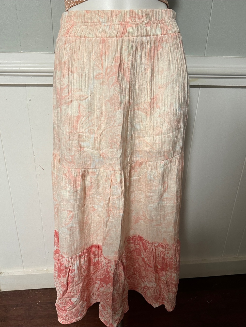 Wonderly Coral and Cream Tiered Maxi Skirt
